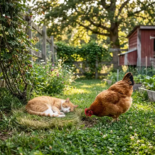 Adorable Cat and Chicken Interaction