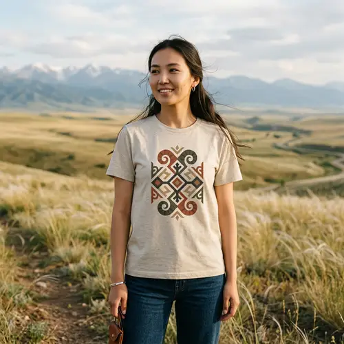 Minimalist Kazakh Pattern T-Shirt Design