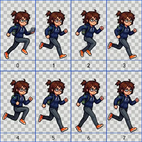 2D Pixel Animation Sprite Sheet for Programmer Girl
