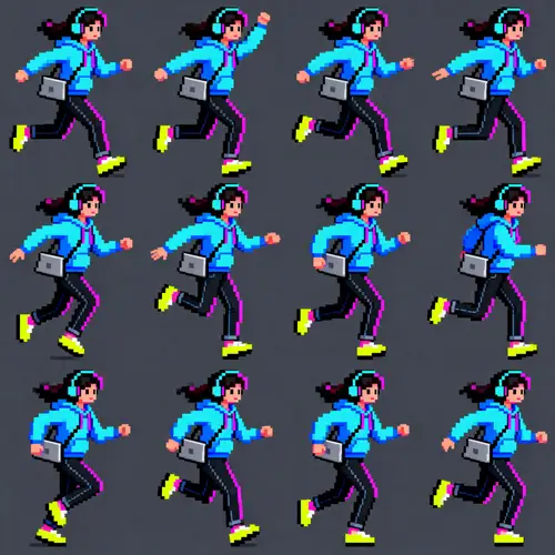 2D Pixel Animation Sprite Sheet for Programmer Girl