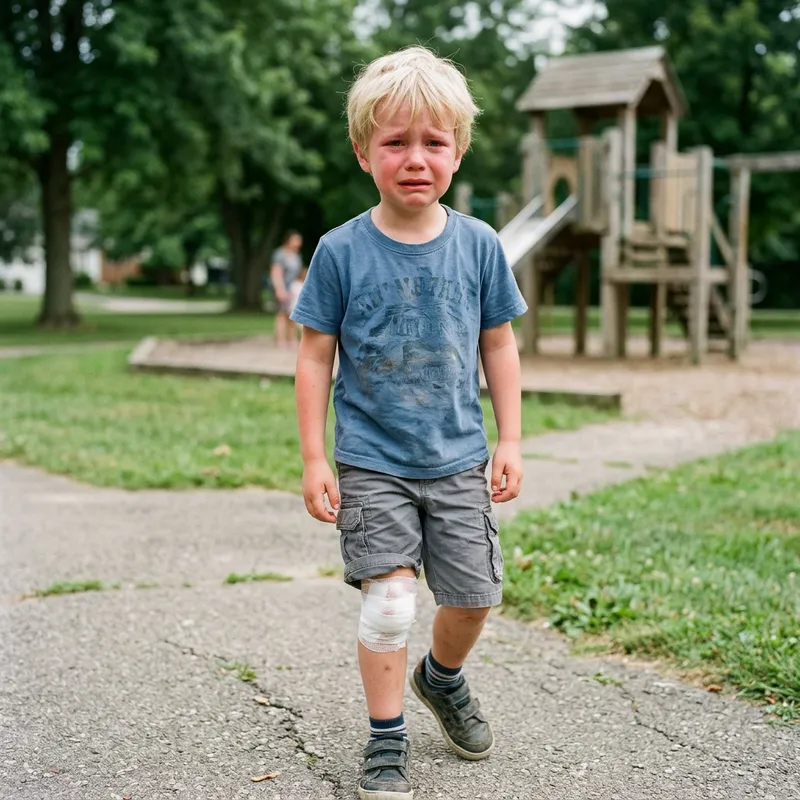 Young Boy with Blond Hair Crying - Injured Right Knee Young Boy with Blond Hair Crying - Injured Right Knee