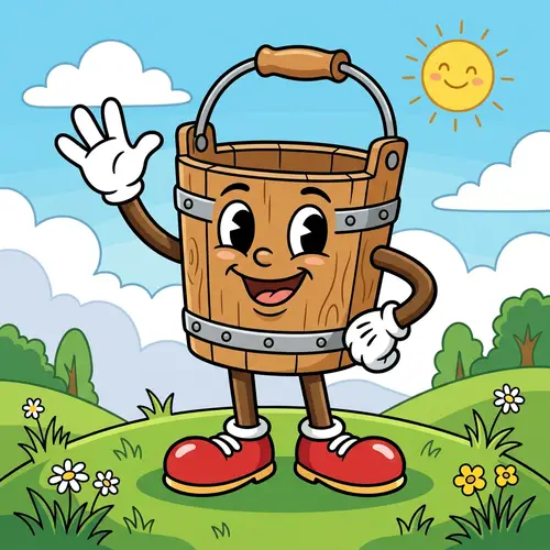 Whimsical Cartoon Wooden Pail Illustration
