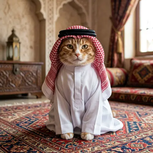 Adorable Cat in Traditional Middle Eastern Attire