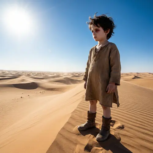 Mysterious Young Boy in Desert | Enigmatic Vision of Youth
