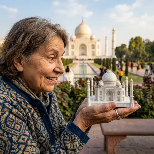 Taj Mahal Miniature: Captivating Image of Handheld Marvel