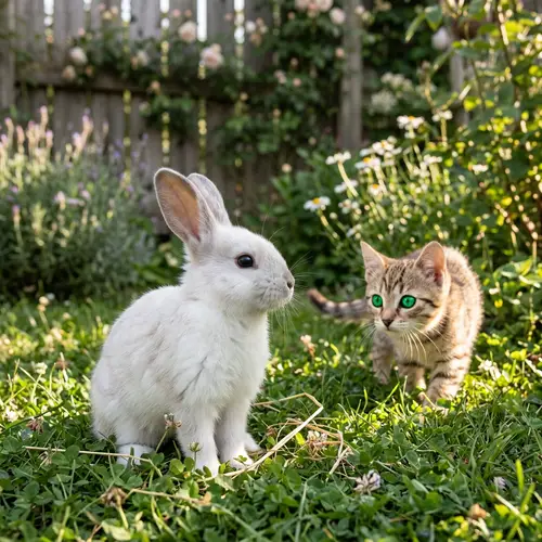 Curious Bunny and Playful Kitten - Innocence and Joy