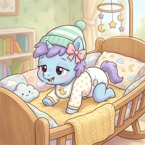 Adorable Newborn Pony in Baby Attire | Cute Crawling Pony Dreaming in Cradle