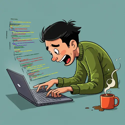 Cartoon Developer with Coffee and Code