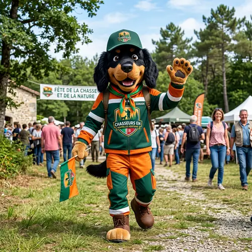 Gordon Dog Mascot with 'Chasseurs en Nouvelles Aquitaine' Hat