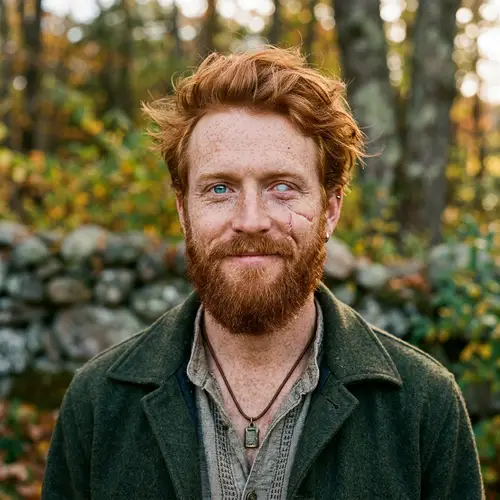 Striking Portrait of a Man with Red Hair and Blue Eyes