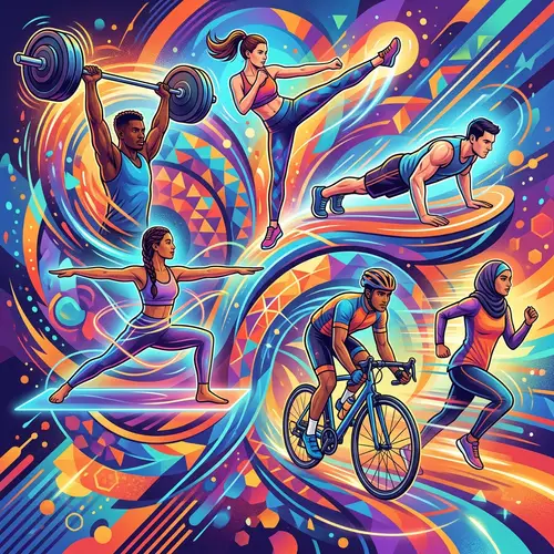 Dynamic Curves: Vibrant Illustration of Exercisers in Motion