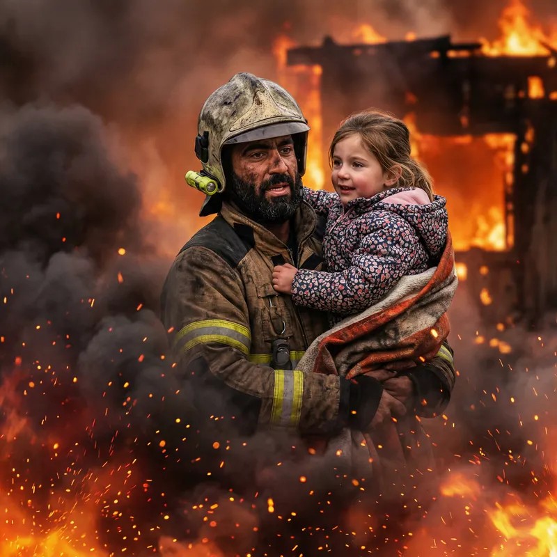 Brave Firefighter Rescues Child from Intense Fire