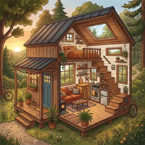 Charming Loft-Style Tiny House Illustration