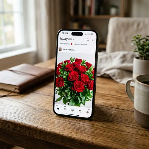 Vibrant Red Roses Bouquet Displayed on Modern Smartphone Screen