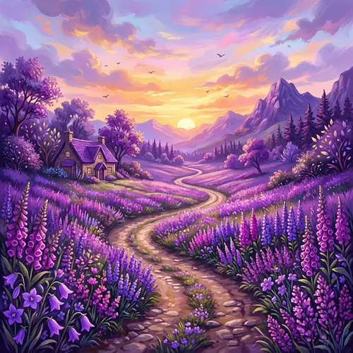 Vibrant 'Purple World' Landscape with Meandering Road