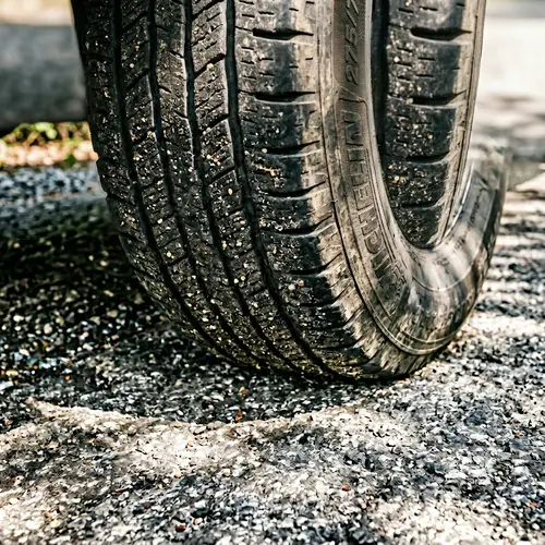Durable Black Car Tires on Weathered Grey Pavement