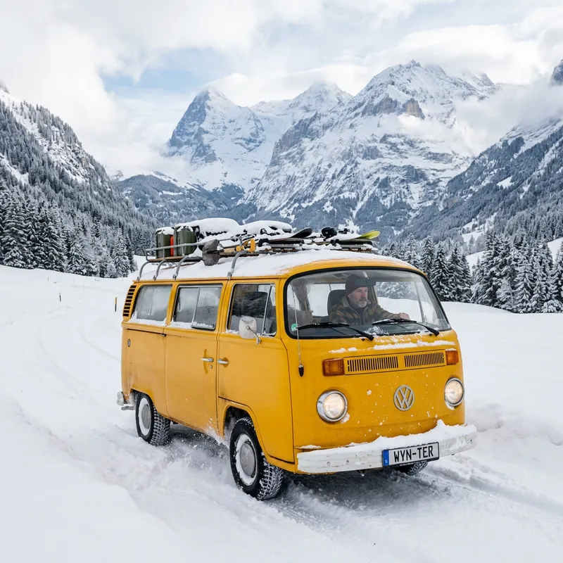 Camper Van Driving Through Snowy Mountains | Winter Adventure Views Camper Van Driving Through Snowy Mountains | Winter Adventure Views