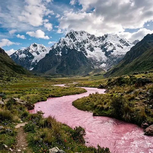 Stunning Mountain Behind a Pink River