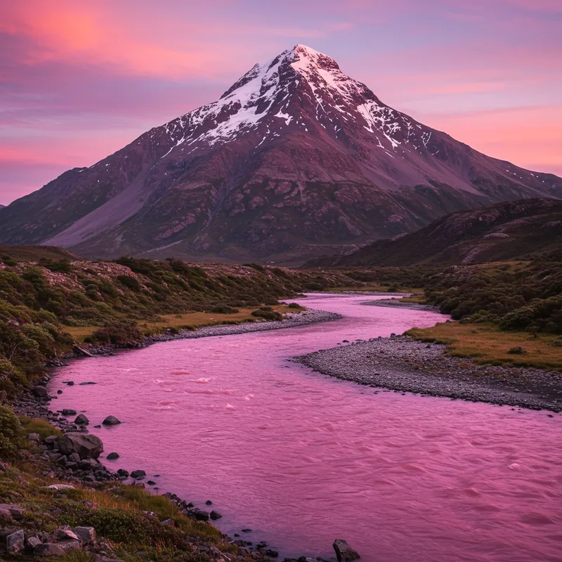 Stunning Mountain Behind a Pink River