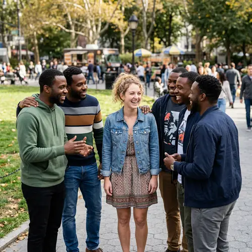 Caucasian Woman Surrounded by Black Men