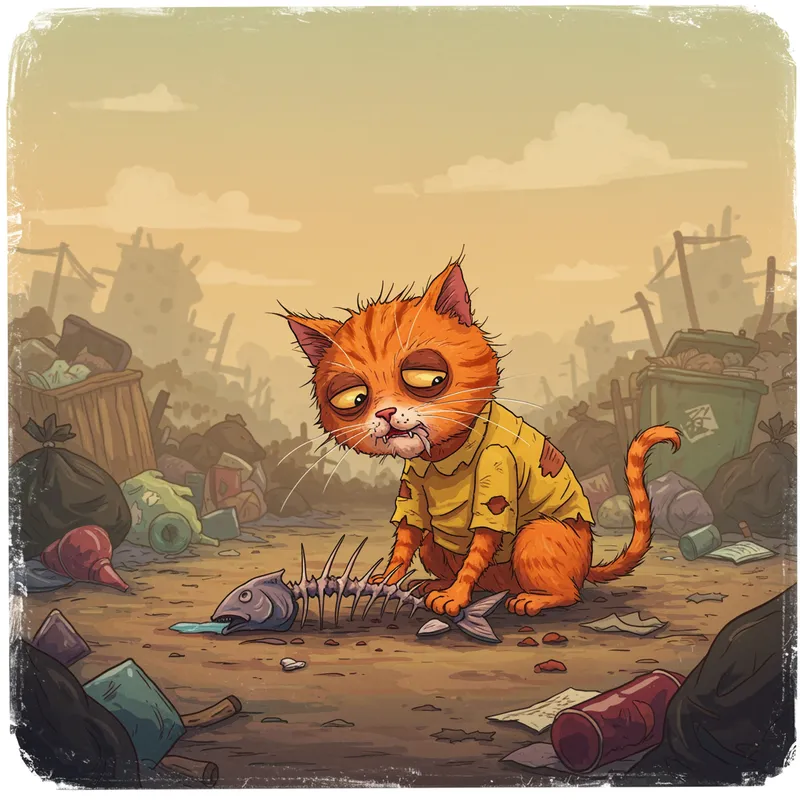 Poor Orange Kitten in Garbage Dump Cartoon