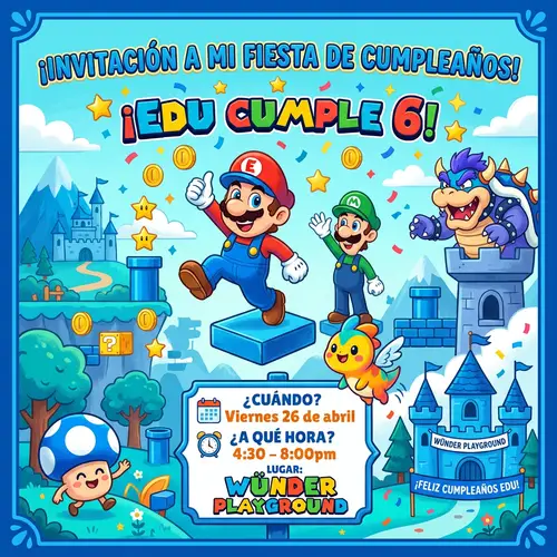 Colorful Game-Themed Children's Birthday Invitation in Spanish