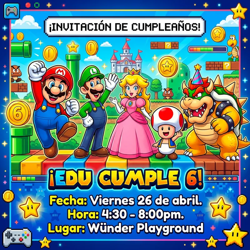 Mario Bros Themed Kid's Birthday Party Invite - Fun & Exciting! Mario Bros Themed Kid's Birthday Party Invite - Fun & Exciting!