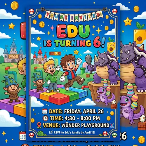 Kids' Birthday Invitation with Original Video Game Characters
