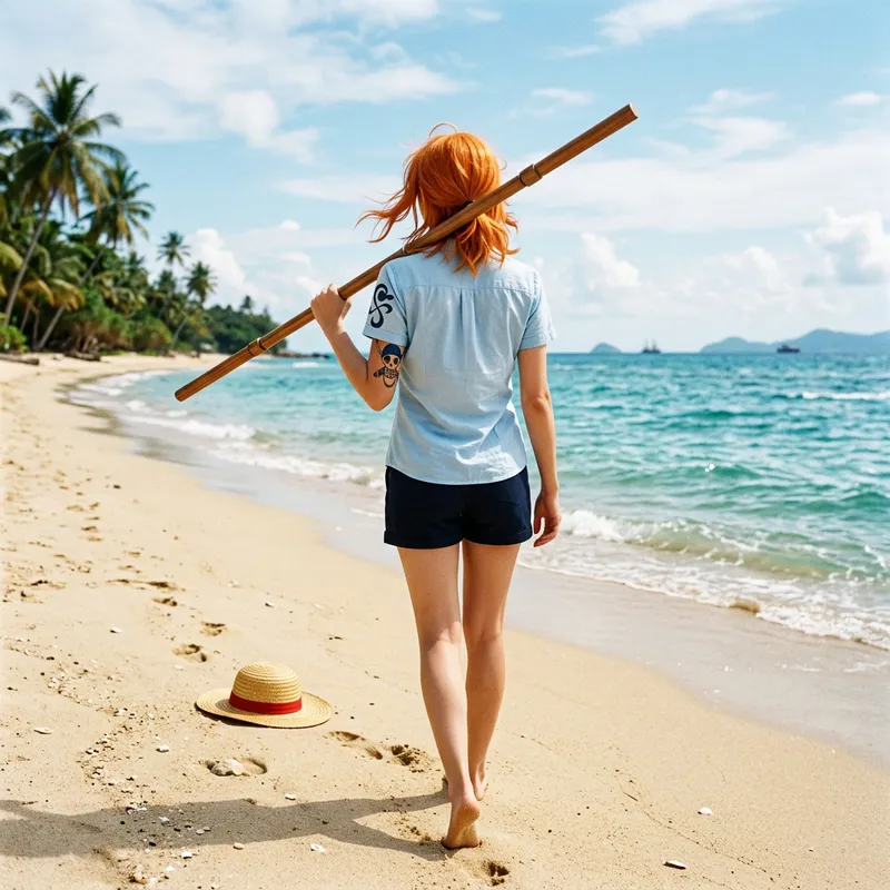 Nami One Piece Back View | Orange Hair Staff Tattoo Nami One Piece Back View | Orange Hair Staff Tattoo