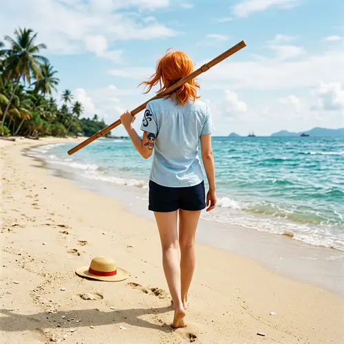Nami One Piece Character Back View with Orange Hair