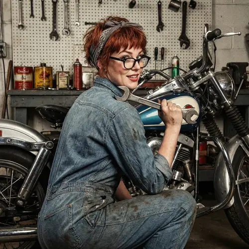 Vintage Pinup Girl Motorcycle Mechanic