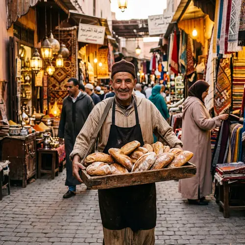 Charming Street Bread Seller in Vibrant Marketplace