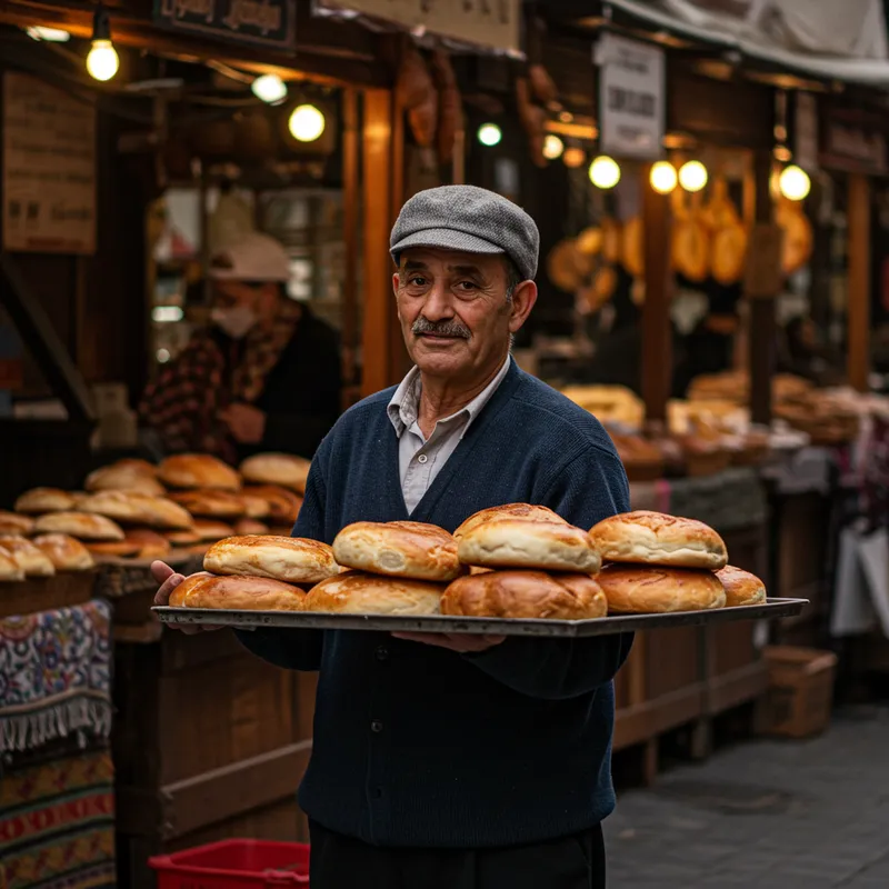 Charming Street Bread Seller in Vibrant Marketplace Charming Street Bread Seller in Vibrant Marketplace