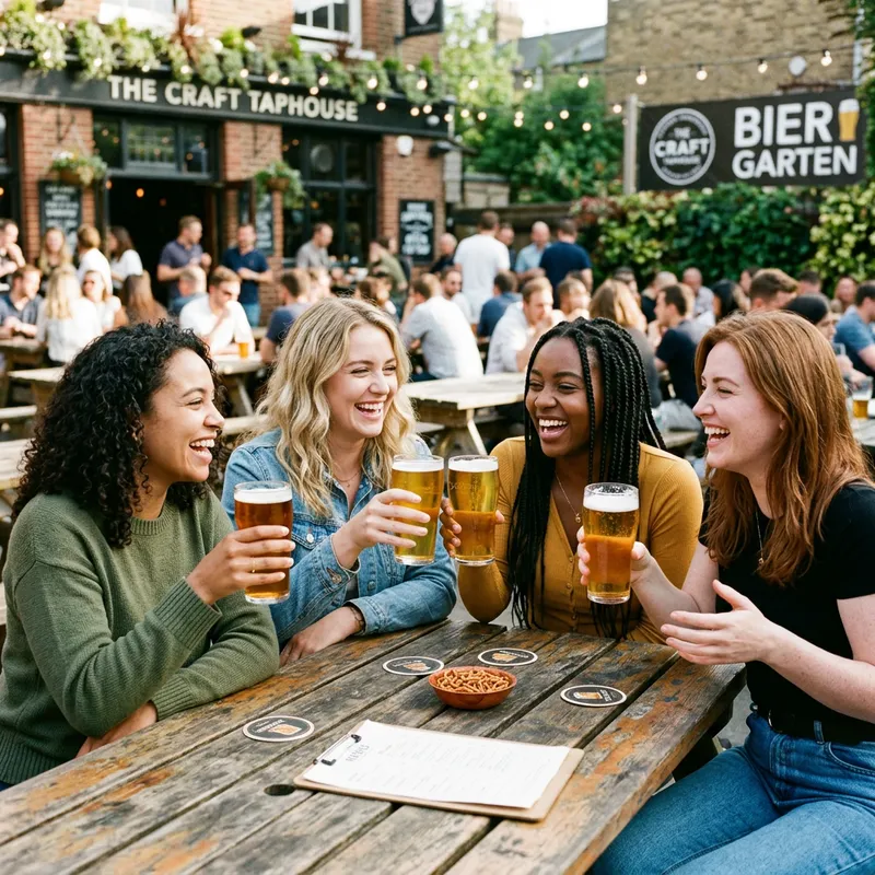 Four Happy Women Enjoying Beer Together