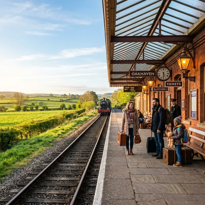 Vintage Train Station in Serene Morning Light