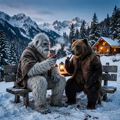 Yeti and Bear Smoking: Unusual Encounter