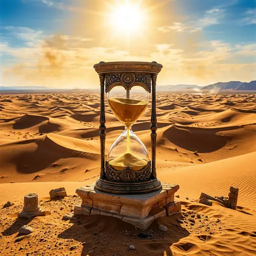 The Sands of Time - Intricately Designed Hourglass in Desert