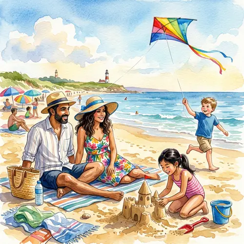 Watercolor Family Beach Scene | Diverse Parents & Kids