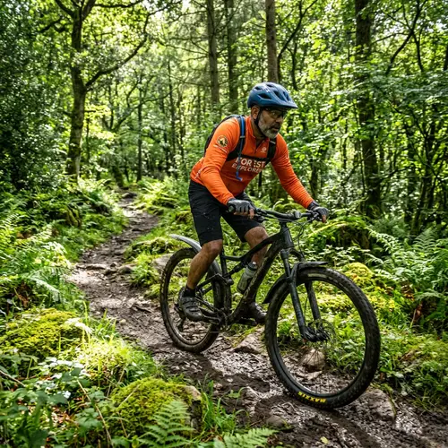 Cyclist Riding Through Lush Forest | Outdoor Adventure