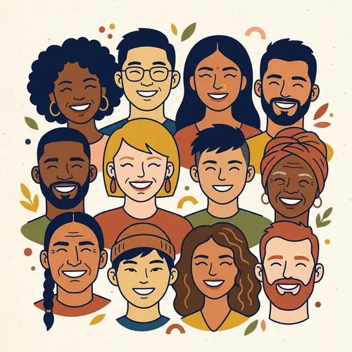 Smiling Faces in Minimalist Art Style