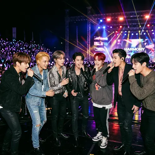 Passionate South Korean Men Singing Harmoniously in Stylish Outfits