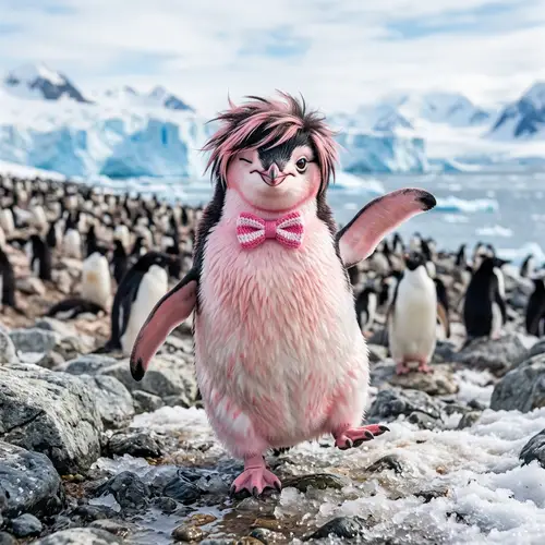 Fun Pink Penguin with Quirky Hairstyle