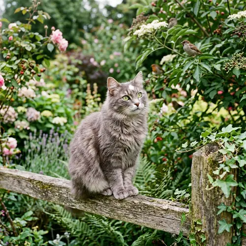Fluffy Grey Stray Cat with Bright Green Eyes | Unique Star Marking
