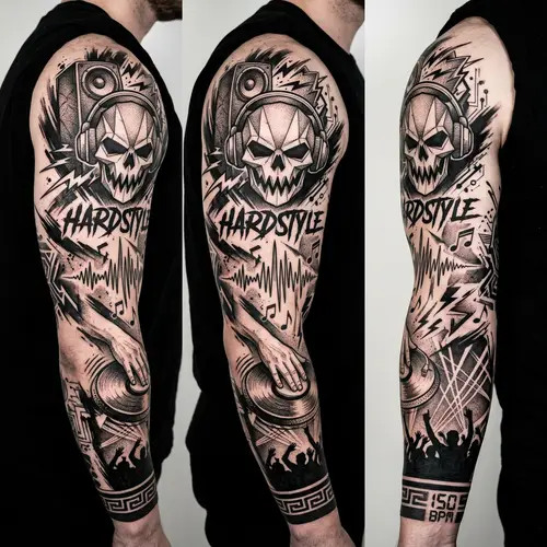 Hardstyle Full Arm Tattoo Design for Men
