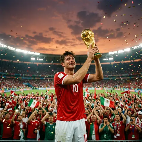 Celebrating Victory: Male Player Lifts World Cup Trophy