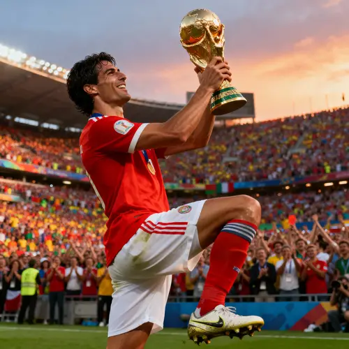 Celebrating Victory: Male Player Lifts World Cup Trophy