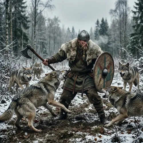 Viking Warrior vs. Fierce Wolves