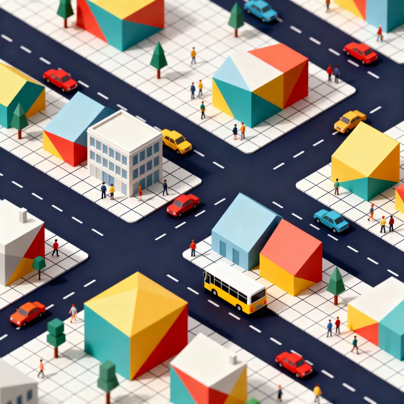 Vibrant Isometric Cityscape in 3D Perspective