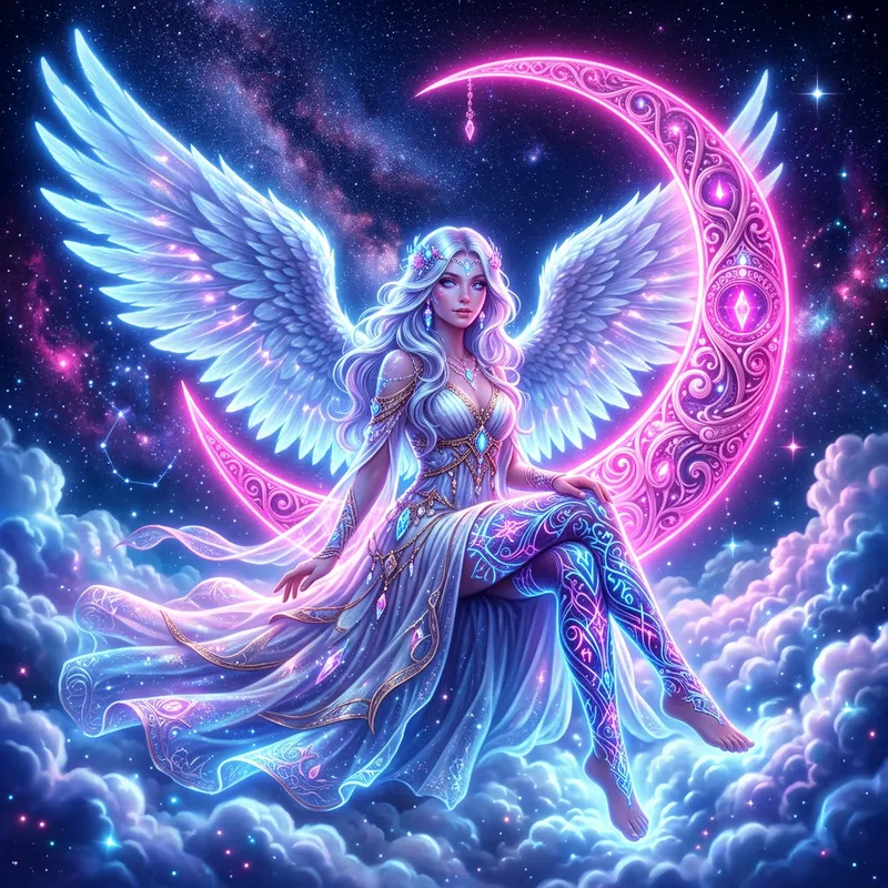 Angelic Woman with Glowing Wings in Fantasy Art