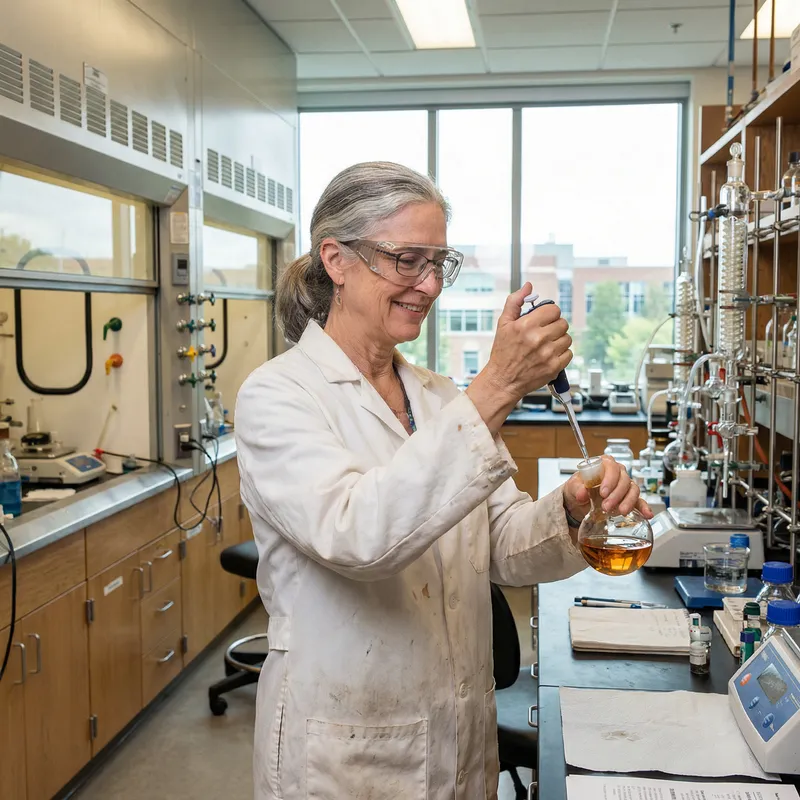 Chemist in Lab Coat and Goggles - Professional Science